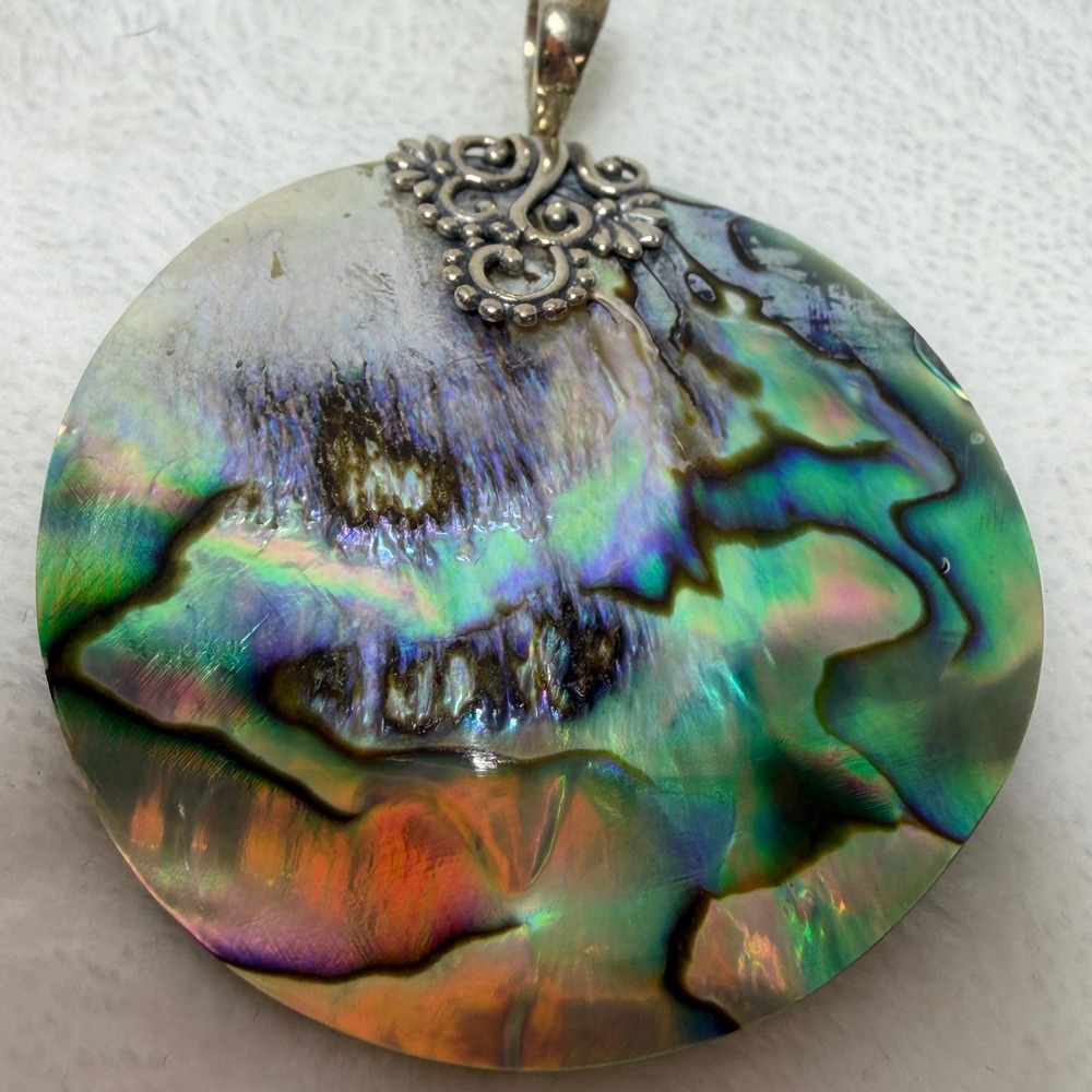 ATI Indonesia 925 Sterling Silver‎ Abalone Shell Round Filigree Pendant